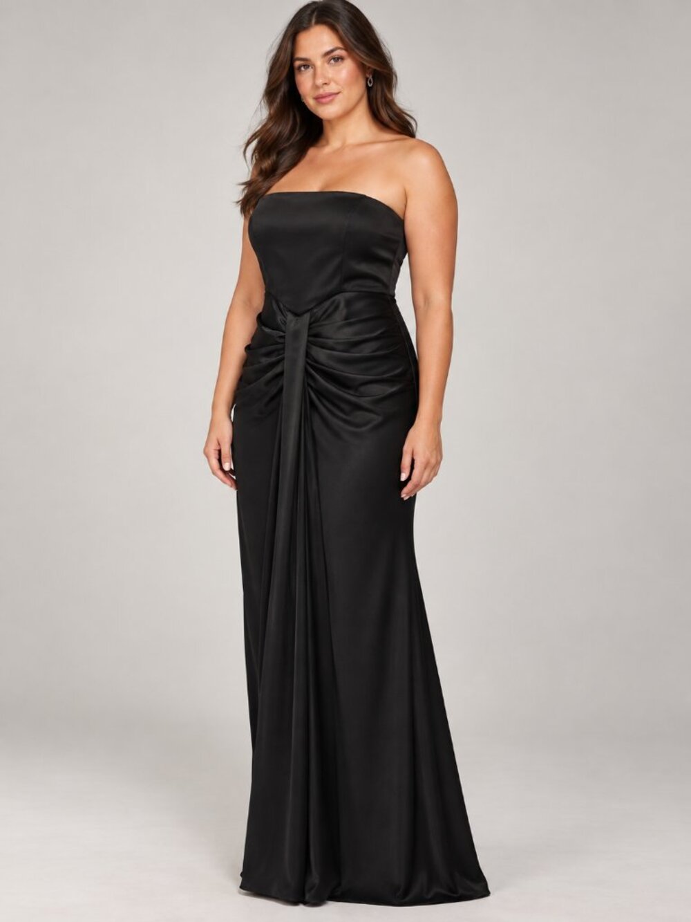 Betsy & Adam 14 Black Jess Strapless Satin Gown NWT Wedding Guest Dress